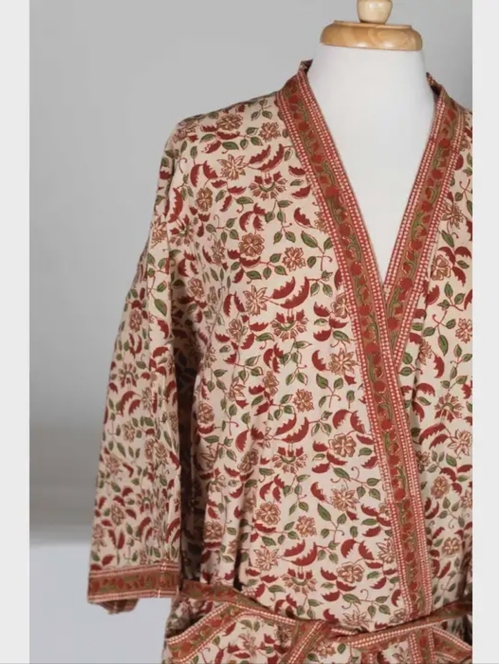 NEW Floral Block-Print New Day Short Robe, 100% Cotton (OS) - Picture 8 of 11